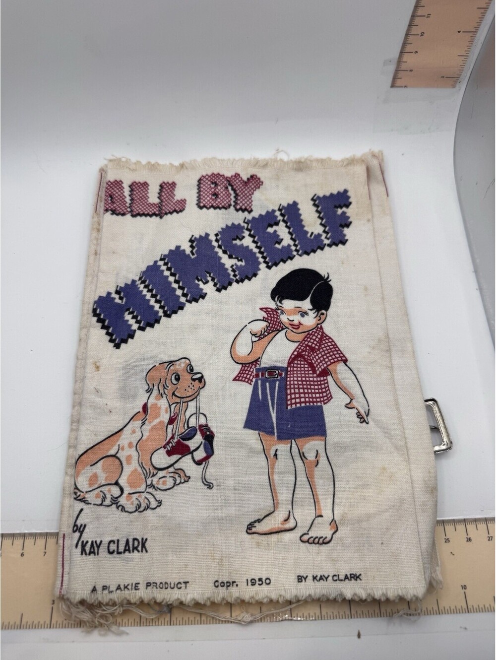 Vtg 1950 ALL BY HIMSELF Cloth Fabric Book Plakie Learn to Dress Tie Snap Zip FUN